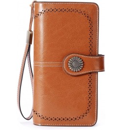 Large Capacity RFID Blocking Genuine Leather Wallets for Women with Wristlet Trifold Ladies Billfold with Zipper Brown $14.29...