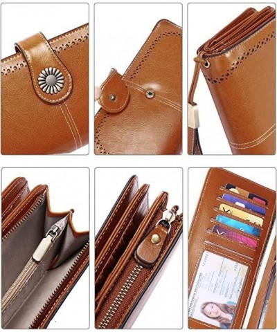 Large Capacity RFID Blocking Genuine Leather Wallets for Women with Wristlet Trifold Ladies Billfold with Zipper Brown $14.29...