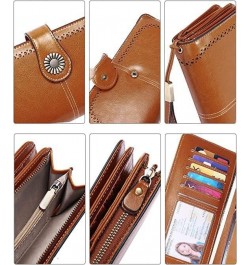 Large Capacity RFID Blocking Genuine Leather Wallets for Women with Wristlet Trifold Ladies Billfold with Zipper Brown $14.29...