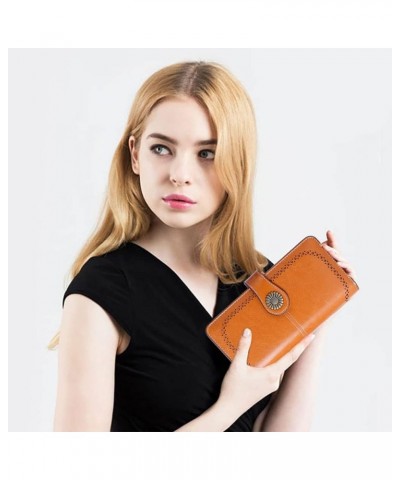 Large Capacity RFID Blocking Genuine Leather Wallets for Women with Wristlet Trifold Ladies Billfold with Zipper Brown $14.29...