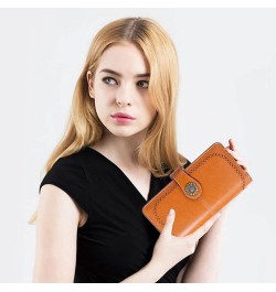 Large Capacity RFID Blocking Genuine Leather Wallets for Women with Wristlet Trifold Ladies Billfold with Zipper Brown $14.29...