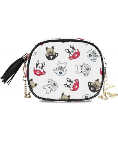 Small Crossbody Bag Dog French Bulldog Pug Womens Shoulder Chain Bag PU Leather Small Purse With Tassel $12.71 Shoulder Bags