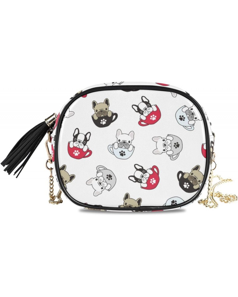 Small Crossbody Bag Dog French Bulldog Pug Womens Shoulder Chain Bag PU Leather Small Purse With Tassel $12.71 Shoulder Bags