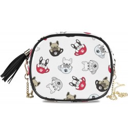 Small Crossbody Bag Dog French Bulldog Pug Womens Shoulder Chain Bag PU Leather Small Purse With Tassel $12.71 Shoulder Bags