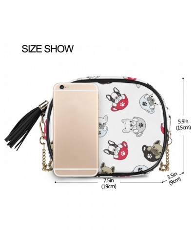 Small Crossbody Bag Dog French Bulldog Pug Womens Shoulder Chain Bag PU Leather Small Purse With Tassel $12.71 Shoulder Bags