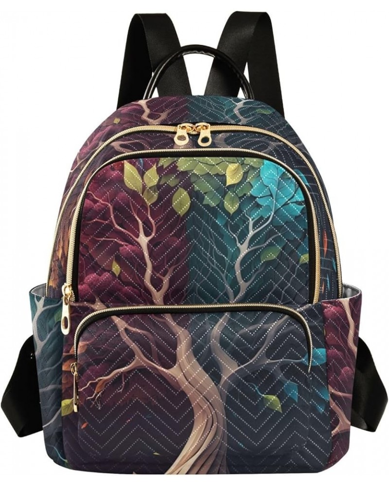 Women's Medium Fashion Backpack Tree with Colorful Leaf Print Ladies Travel Daypack Aesthetic Shoulder Bag 11.4×6.1×14.1 IN $...