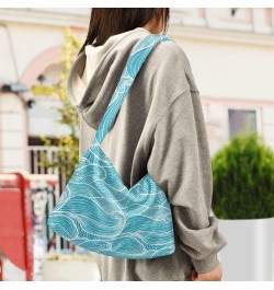 Plush Underarm Bag, (Blue Line Wave) Fluffy Shoulder Bag Women Ladies Tote Bag, Cute Furry Purse, Small Handbag Bag for Autum...