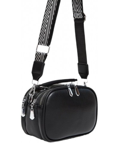 Women Multi Pocket Crossbody Bag,Leather Shoulder Bags and Clutches Small Top Handbag Bag Purse with Wide Guitar Strap A-blac...