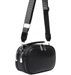 Women Multi Pocket Crossbody Bag,Leather Shoulder Bags and Clutches Small Top Handbag Bag Purse with Wide Guitar Strap A-blac...