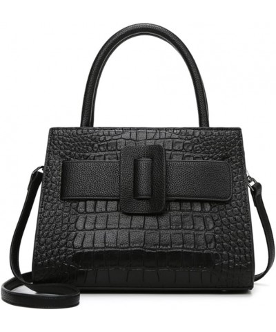 Women Top Handle Handbag Crocodile Pattern Purse Faux Leather Elegant Shoulder Bag Satchel Black $23.19 Satchels