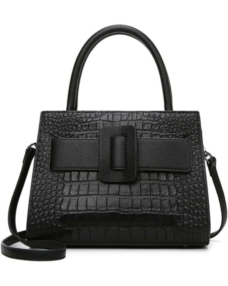 Women Top Handle Handbag Crocodile Pattern Purse Faux Leather Elegant Shoulder Bag Satchel Black $23.19 Satchels