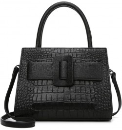 Women Top Handle Handbag Crocodile Pattern Purse Faux Leather Elegant Shoulder Bag Satchel Black $23.19 Satchels