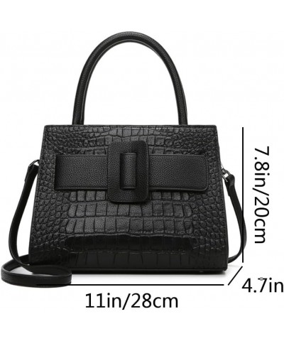 Women Top Handle Handbag Crocodile Pattern Purse Faux Leather Elegant Shoulder Bag Satchel Black $23.19 Satchels