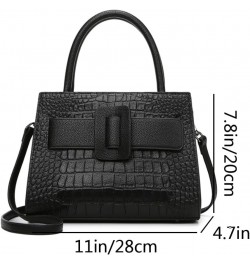 Women Top Handle Handbag Crocodile Pattern Purse Faux Leather Elegant Shoulder Bag Satchel Black $23.19 Satchels