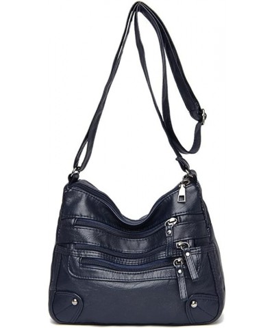 Women Soft Leather Shoulder Bags Multi-Layer Pockets Classic Crossbody Bag Handbags And Purses Dark Blue-68 $23.72 Shoulder Bags