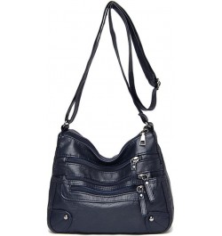 Women Soft Leather Shoulder Bags Multi-Layer Pockets Classic Crossbody Bag Handbags And Purses Dark Blue-68 $23.72 Shoulder Bags