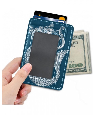 Mermaid Playing Harp Blue Slim Minimalist Wallet Rfid Blocking Card Wallets PU Leather Front Pocket Wallets $9.17 Wallets