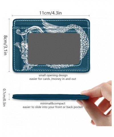 Mermaid Playing Harp Blue Slim Minimalist Wallet Rfid Blocking Card Wallets PU Leather Front Pocket Wallets $9.17 Wallets