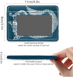 Mermaid Playing Harp Blue Slim Minimalist Wallet Rfid Blocking Card Wallets PU Leather Front Pocket Wallets $9.17 Wallets