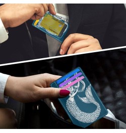 Mermaid Playing Harp Blue Slim Minimalist Wallet Rfid Blocking Card Wallets PU Leather Front Pocket Wallets $9.17 Wallets