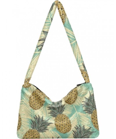 Tropical Leaves Fruits Pineapple Fluffy Crossbody Bag Furry Tote Bags for Women Fuzzy Purse Handbag Lady Shoulder Bag Large P...