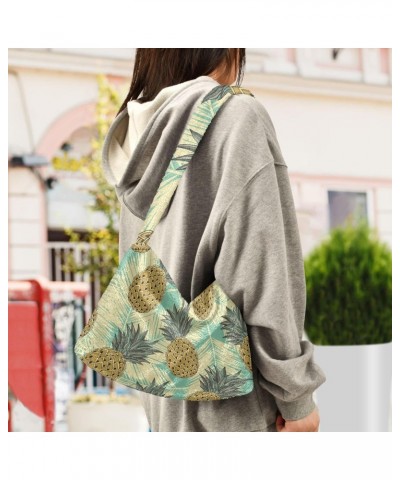 Tropical Leaves Fruits Pineapple Fluffy Crossbody Bag Furry Tote Bags for Women Fuzzy Purse Handbag Lady Shoulder Bag Large P...