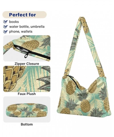 Tropical Leaves Fruits Pineapple Fluffy Crossbody Bag Furry Tote Bags for Women Fuzzy Purse Handbag Lady Shoulder Bag Large P...