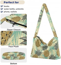 Tropical Leaves Fruits Pineapple Fluffy Crossbody Bag Furry Tote Bags for Women Fuzzy Purse Handbag Lady Shoulder Bag Large P...