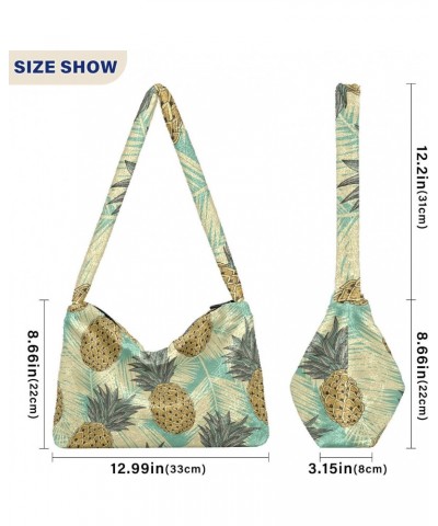 Tropical Leaves Fruits Pineapple Fluffy Crossbody Bag Furry Tote Bags for Women Fuzzy Purse Handbag Lady Shoulder Bag Large P...