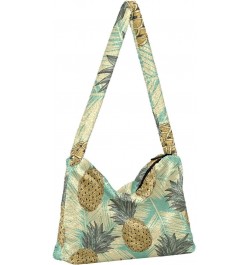 Tropical Leaves Fruits Pineapple Fluffy Crossbody Bag Furry Tote Bags for Women Fuzzy Purse Handbag Lady Shoulder Bag Large P...