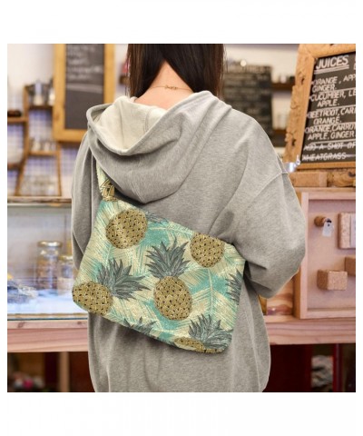 Tropical Leaves Fruits Pineapple Fluffy Crossbody Bag Furry Tote Bags for Women Fuzzy Purse Handbag Lady Shoulder Bag Large P...