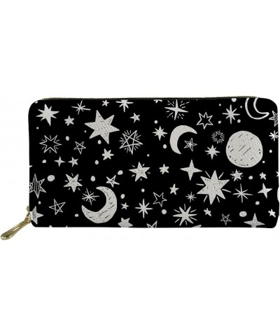 Personalized Long Wallet Purse for Women Large Capacity Clutch Pouch PU Leather Moon Star $8.00 Wallets