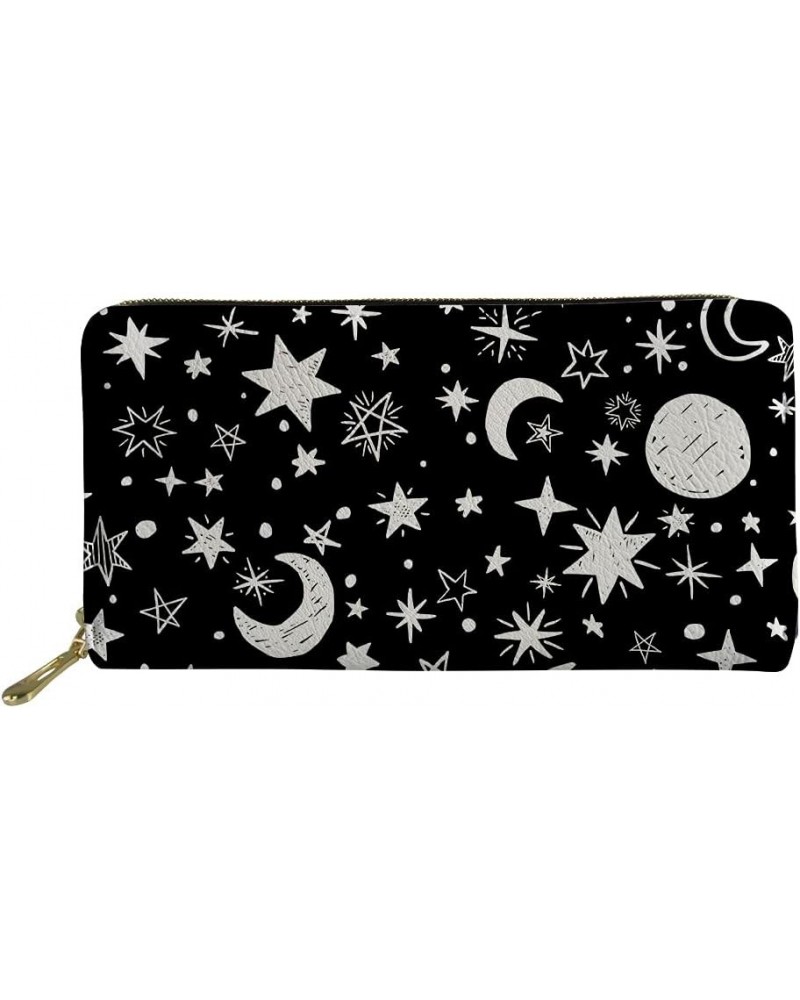 Personalized Long Wallet Purse for Women Large Capacity Clutch Pouch PU Leather Moon Star $8.00 Wallets