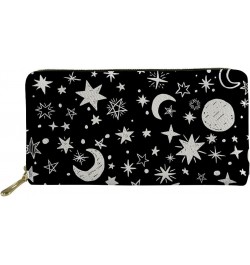 Personalized Long Wallet Purse for Women Large Capacity Clutch Pouch PU Leather Moon Star $8.00 Wallets