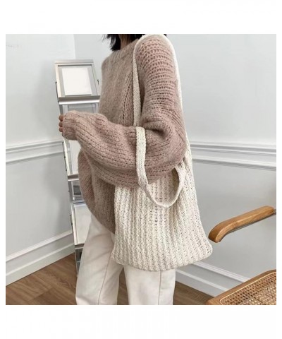 Vintage Fall Crochet Bags for Women Aesthetic Hand-Crochet Crossbody Crochet Hobo Bag Purse Large Shopping Bag Cute Apricot $...