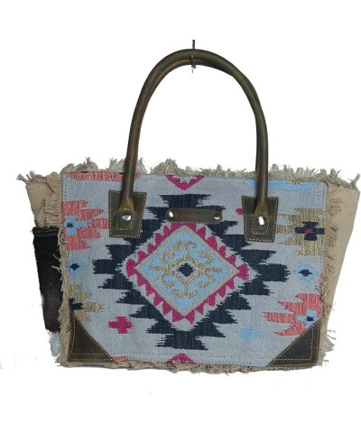 Women Canvas Handwoven Brown Leather Handbag Tote Purse 17RT2112 Multicolored Aztec $24.75 Totes