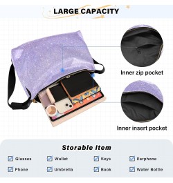 Purple Sequins Hobo Bags for Women Leather Purses Shoulder Bag Crossbody Bag Handbag for Work Travel Gifts $13.20 Hobo Bags