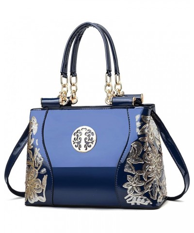 Purses and Handbags for Women Stylish Patent Leather Sequin Embroidery Top Handle Satchel Tote Daily Work Shoulder Bag Blue $...