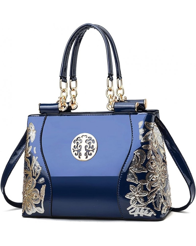 Purses and Handbags for Women Stylish Patent Leather Sequin Embroidery Top Handle Satchel Tote Daily Work Shoulder Bag Blue $...