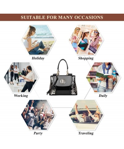 Purses and Handbags for Women Stylish Patent Leather Sequin Embroidery Top Handle Satchel Tote Daily Work Shoulder Bag Blue $...