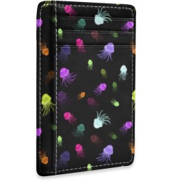 Bright Neon Colored Jellyfish Slim Minimalist Wallet Small Card Wallets PU Leather Front Pocket Wallets $9.17 Wallets