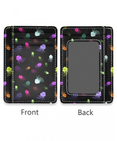 Bright Neon Colored Jellyfish Slim Minimalist Wallet Small Card Wallets PU Leather Front Pocket Wallets $9.17 Wallets