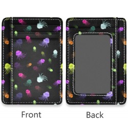 Bright Neon Colored Jellyfish Slim Minimalist Wallet Small Card Wallets PU Leather Front Pocket Wallets $9.17 Wallets