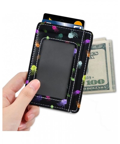 Bright Neon Colored Jellyfish Slim Minimalist Wallet Small Card Wallets PU Leather Front Pocket Wallets $9.17 Wallets