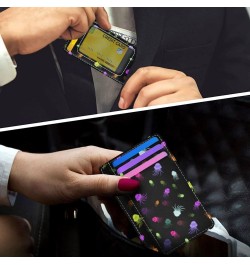 Bright Neon Colored Jellyfish Slim Minimalist Wallet Small Card Wallets PU Leather Front Pocket Wallets $9.17 Wallets