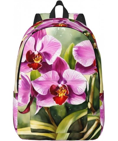 Orchid Print Unisex Canvas Bag Canvas Shoulder Pouch Pack Lightweight Backpack For Woman Lady Black Small $26.39 Backpacks