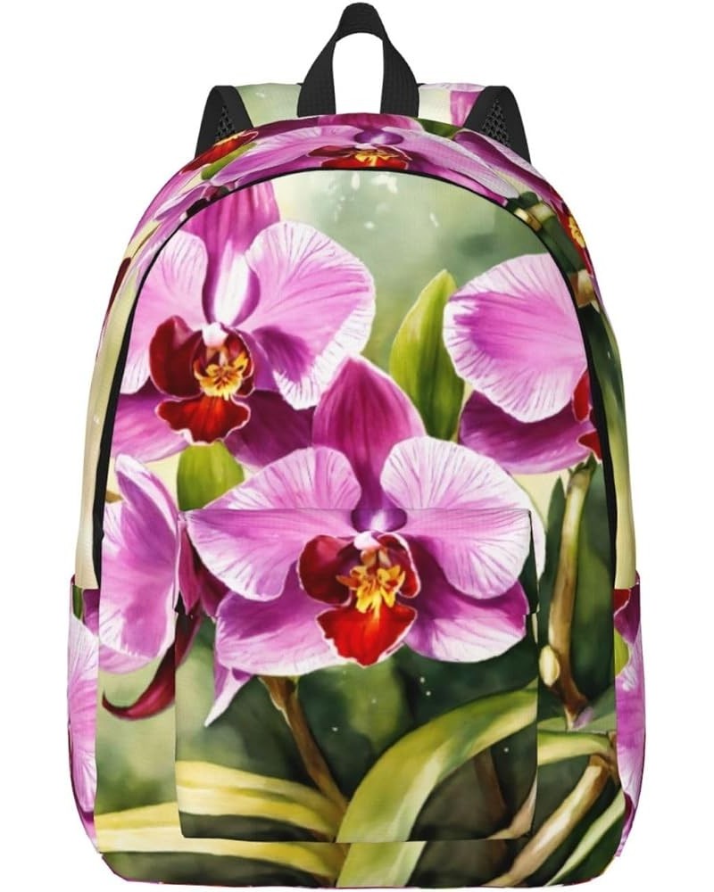 Orchid Print Unisex Canvas Bag Canvas Shoulder Pouch Pack Lightweight Backpack For Woman Lady Black Small $26.39 Backpacks