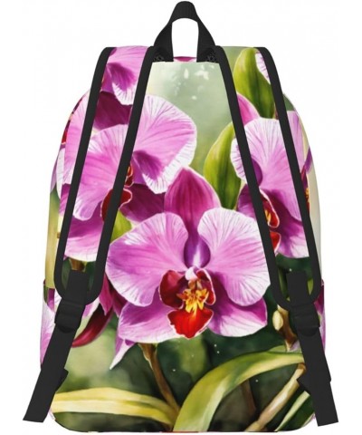 Orchid Print Unisex Canvas Bag Canvas Shoulder Pouch Pack Lightweight Backpack For Woman Lady Black Small $26.39 Backpacks