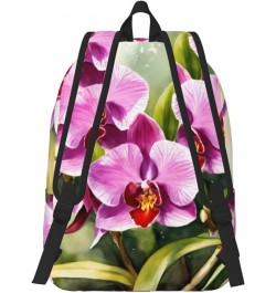 Orchid Print Unisex Canvas Bag Canvas Shoulder Pouch Pack Lightweight Backpack For Woman Lady Black Small $26.39 Backpacks