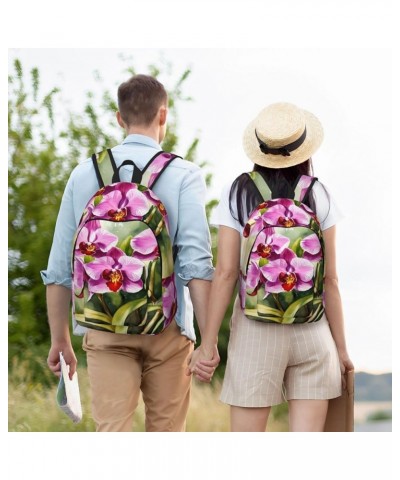 Orchid Print Unisex Canvas Bag Canvas Shoulder Pouch Pack Lightweight Backpack For Woman Lady Black Small $26.39 Backpacks